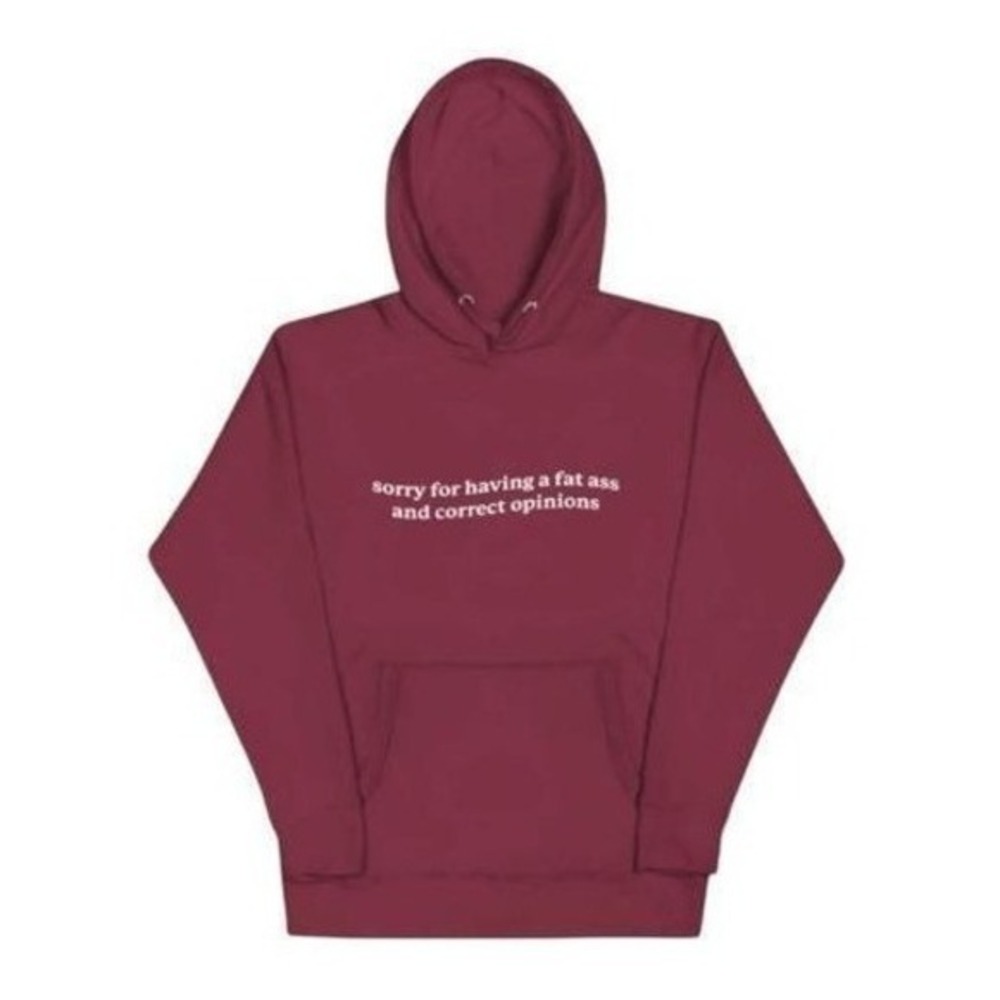 Fat A$$ and Correct‎ Opinions Hoodie Sweatshirt Maroon White Graphic Fleece 2X